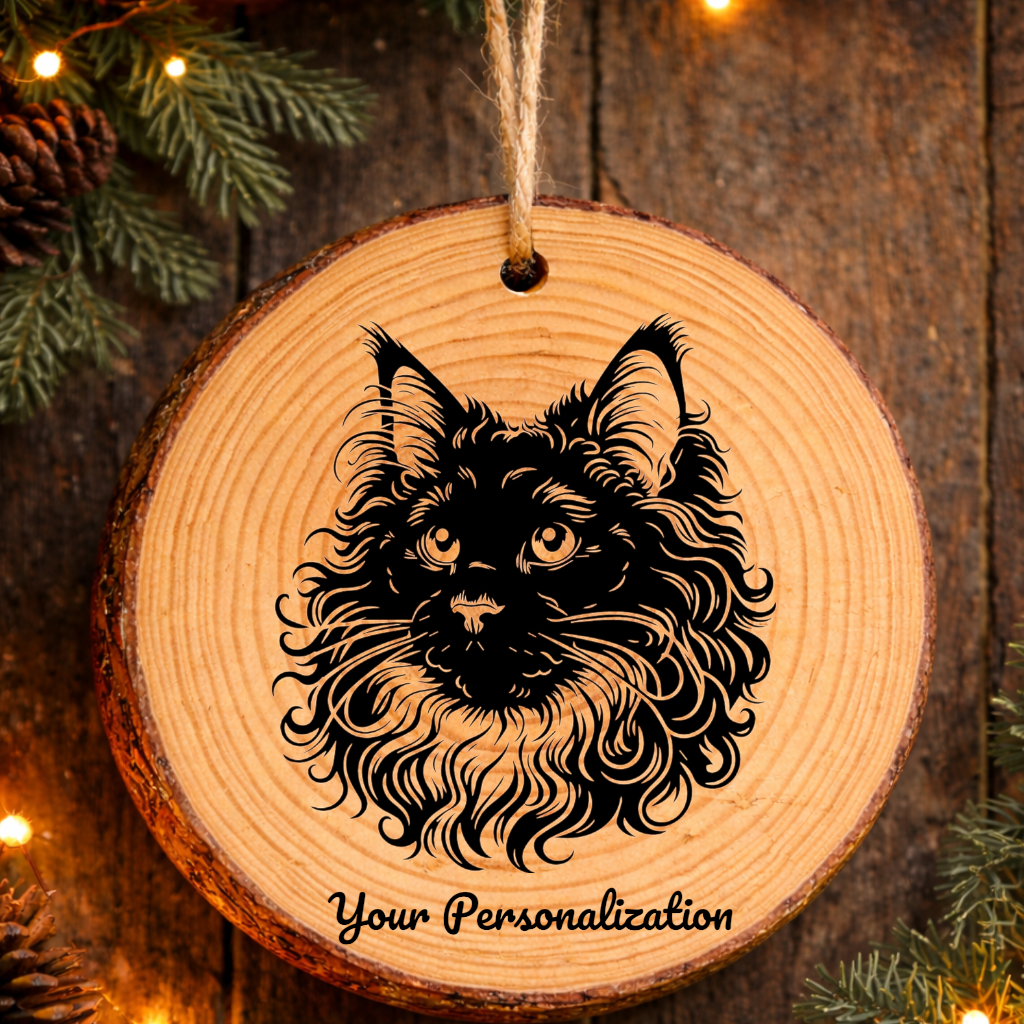 Oregon Rex Longhair Cat Rustic Pine Wooden Round Ornament