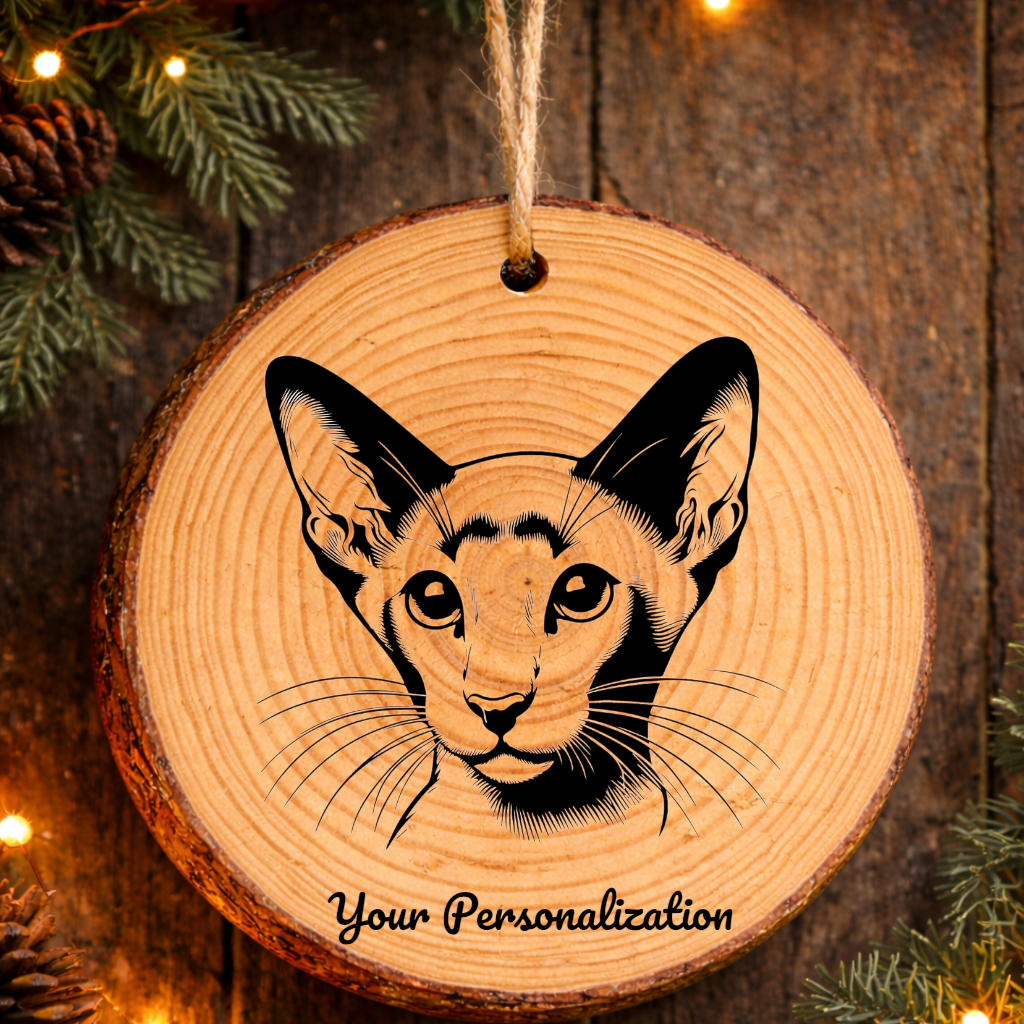 Oriental Bicolor Cat Rustic Pine Wooden Round Ornament