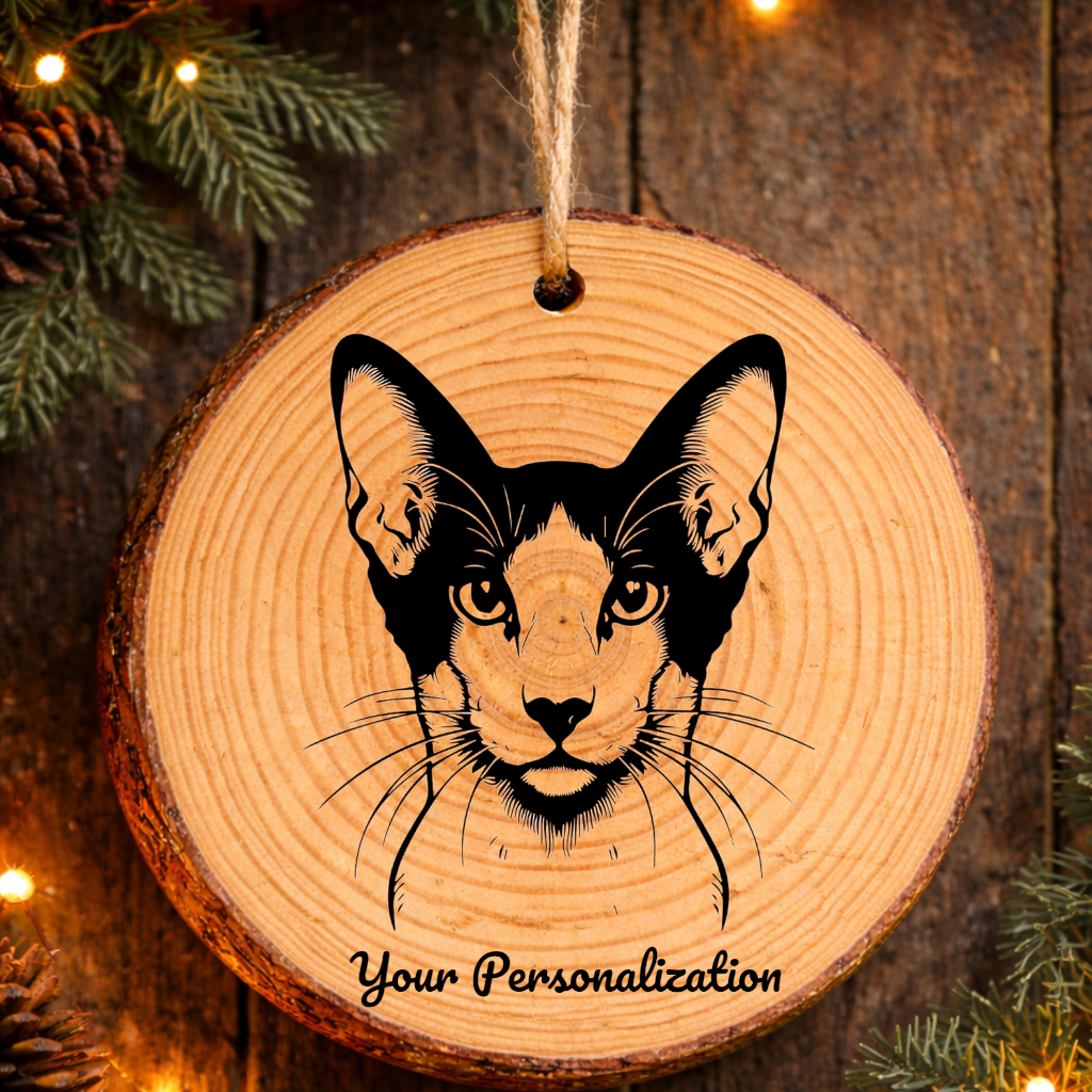 Oriental Bicolor Cat Rustic Pine Wooden Round Ornament