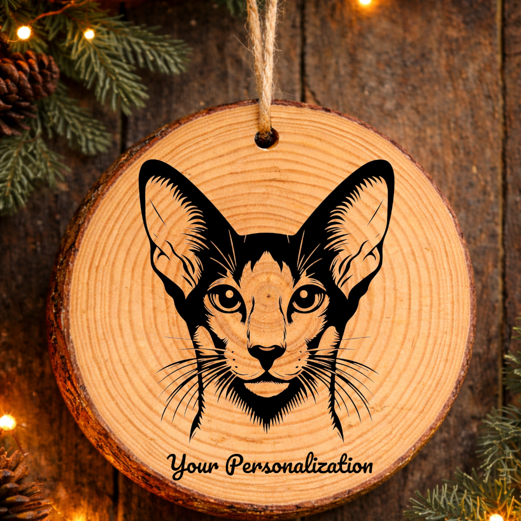 Oriental Bicolor Cat Rustic Pine Wooden Round Ornament