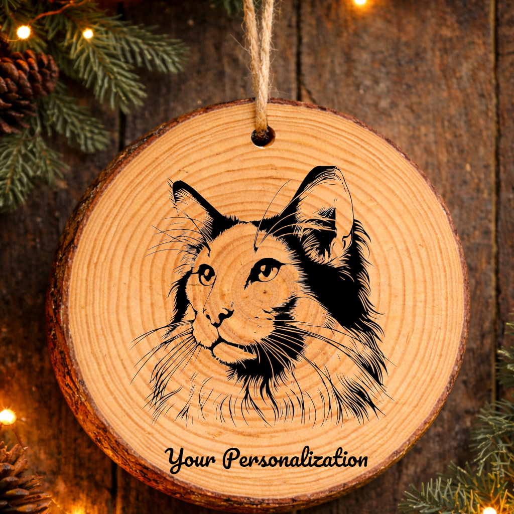 Oriental Bicolor Longhair Cat Rustic Pine Wooden Round Ornament