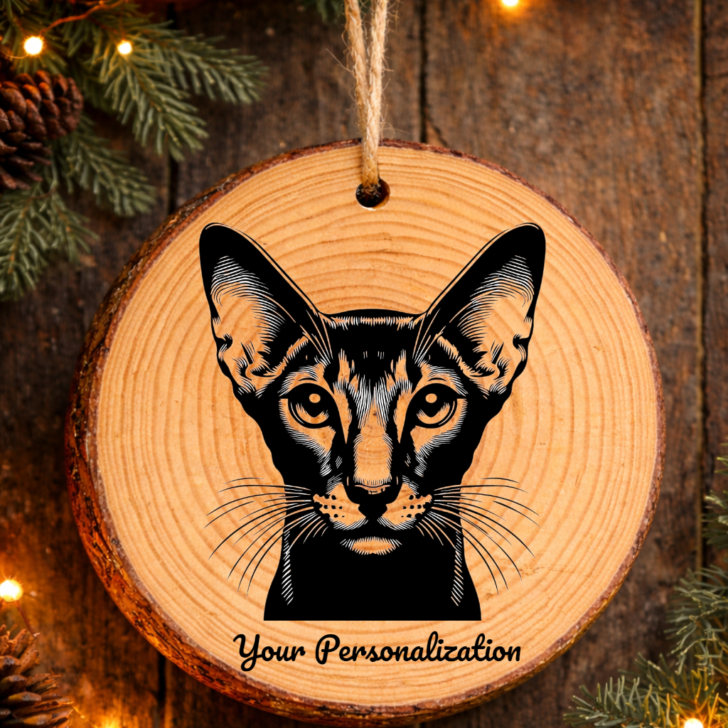 Oriental Shorthair Cat Rustic Pine Wooden Round Ornament