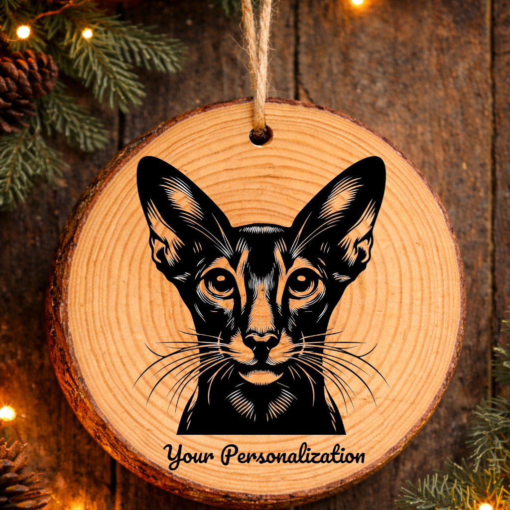 Oriental Shorthair Cat Rustic Pine Wooden Round Ornament
