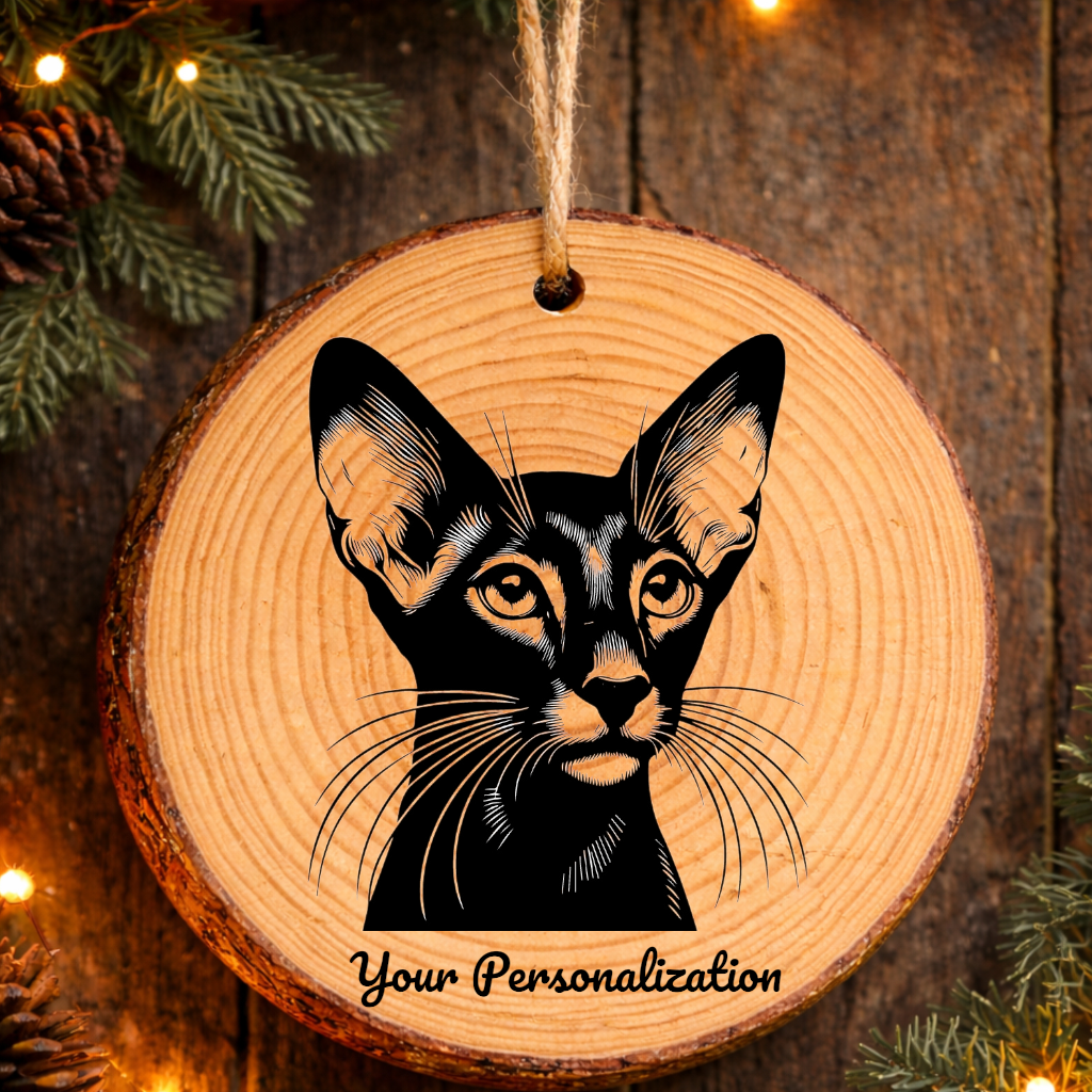 Oriental Shorthair Cat Rustic Pine Wooden Round Ornament