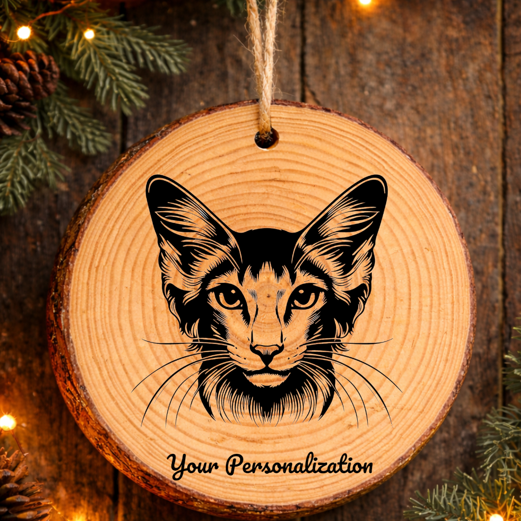 Oriental Shorthair Longhair Cat Rustic Pine Wooden Round Ornament