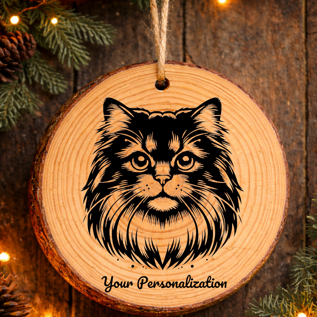 Owyhee Bob Longhair Cat Rustic Pine Wooden Round Ornament
