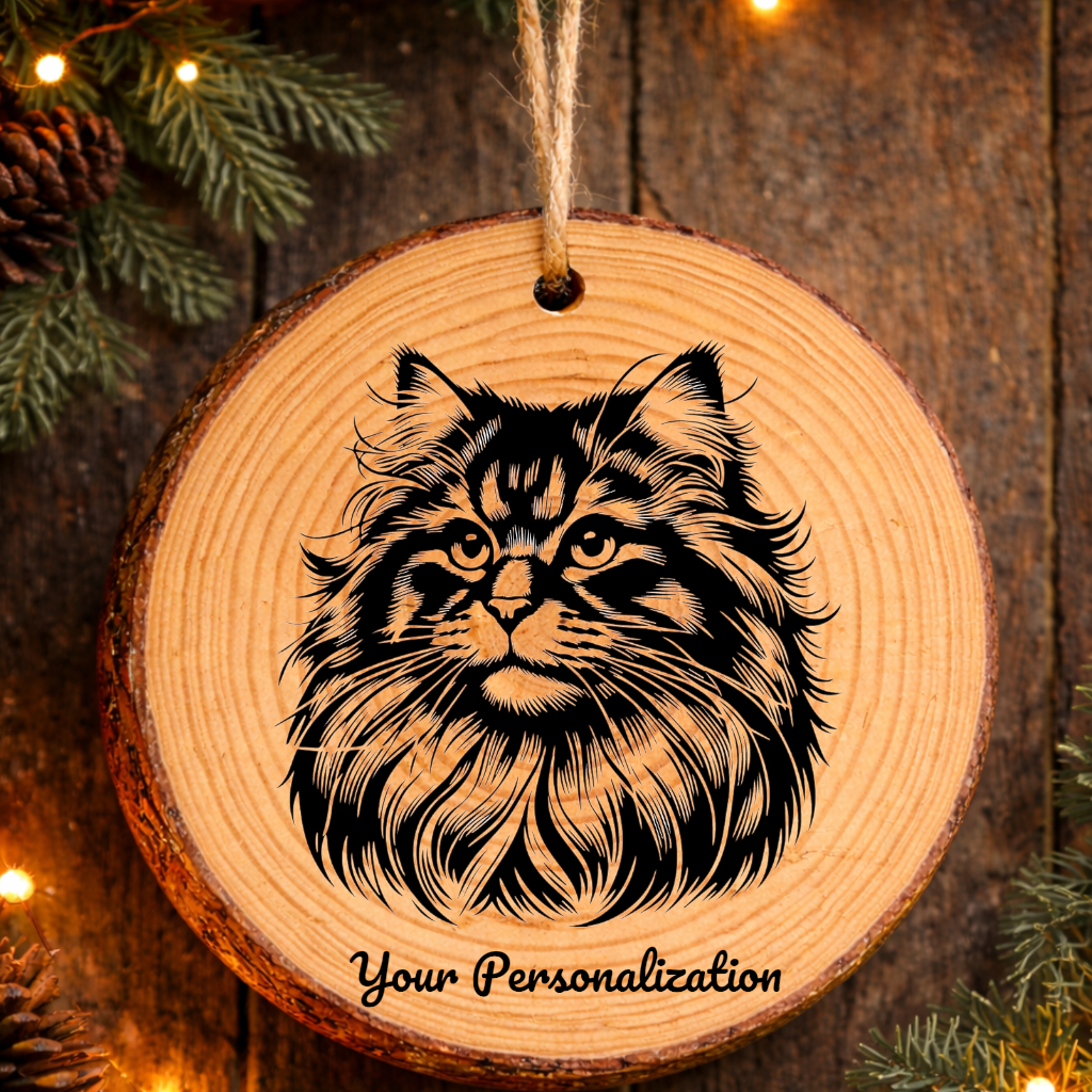 Owyhee Bob Longhair Cat Rustic Pine Wooden Round Ornament