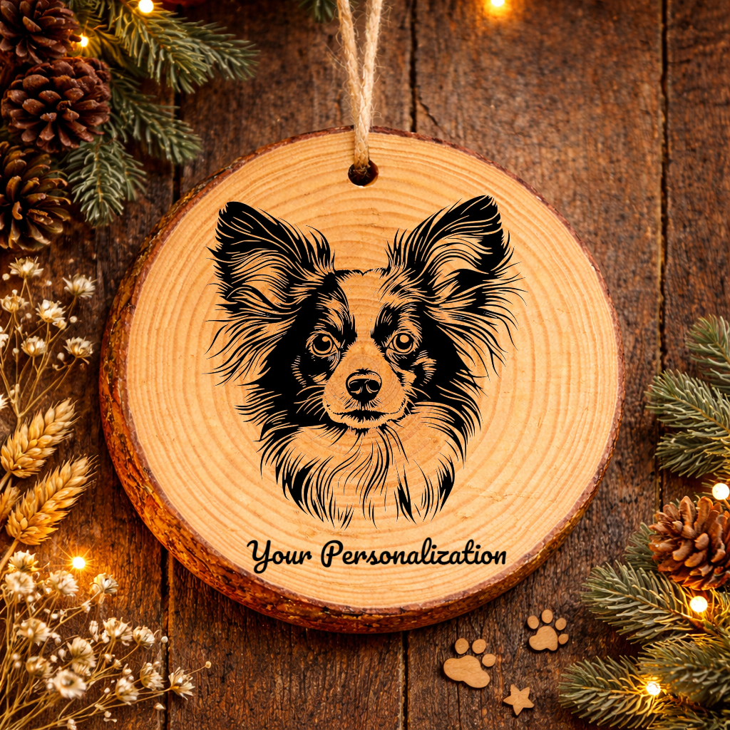 Papillon Dog Ornament – Rustic Wooden Keepsake
