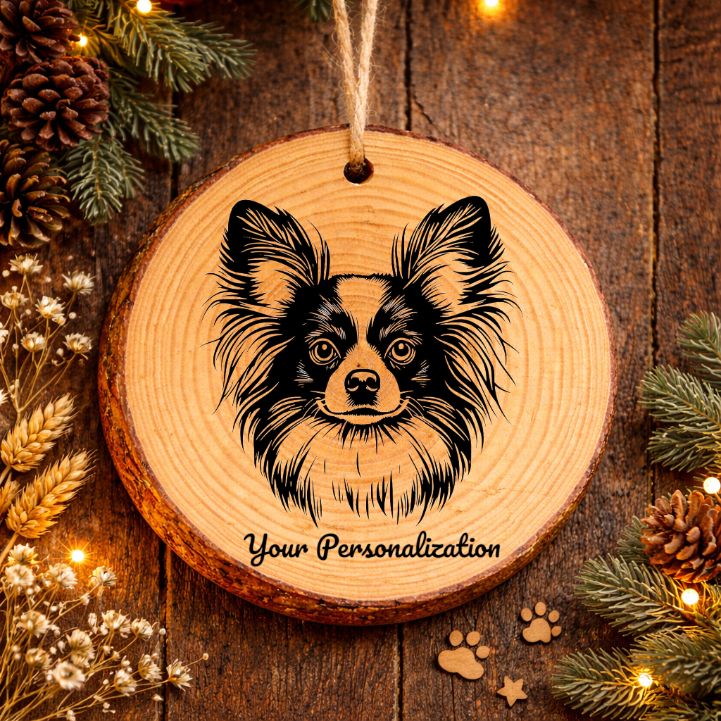 Papillon Dog Ornament – Rustic Wooden Keepsake