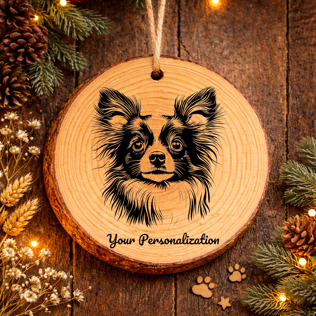 Papillon Dog Ornament – Rustic Wooden Keepsake