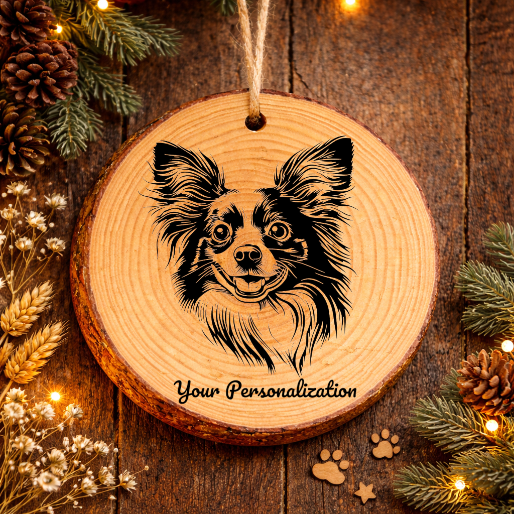 Papillon Dog Ornament – Rustic Wooden Keepsake