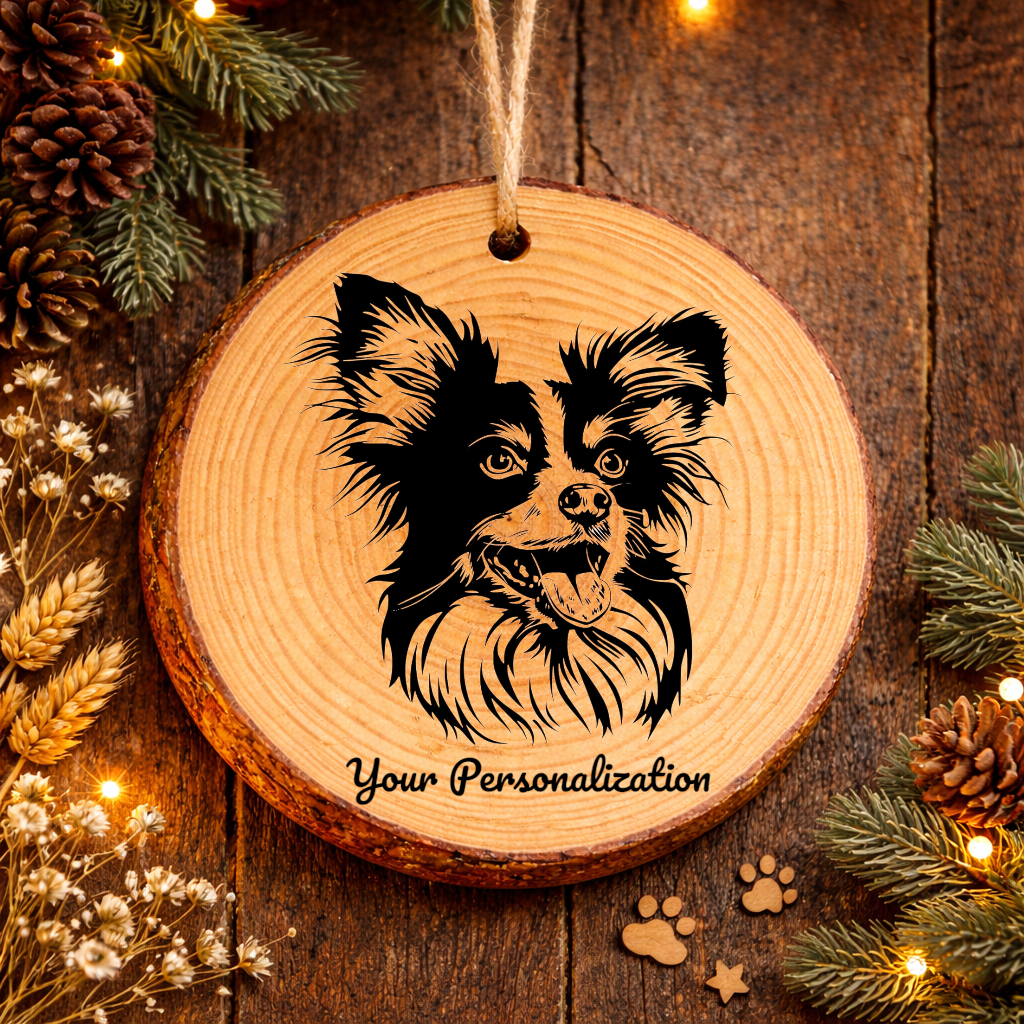 Papillon Dog Ornament – Rustic Wooden Keepsake