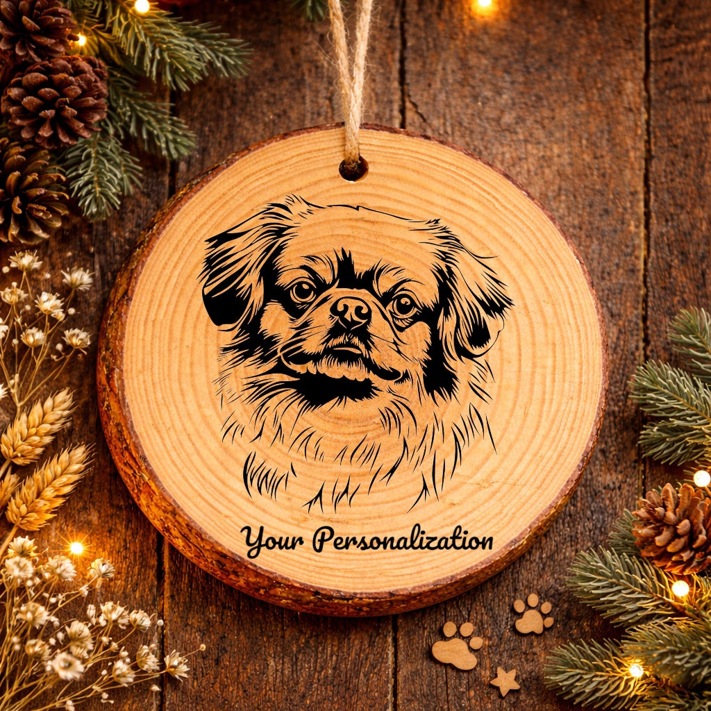 Pekingese Dog Ornament – Rustic Wooden Keepsake