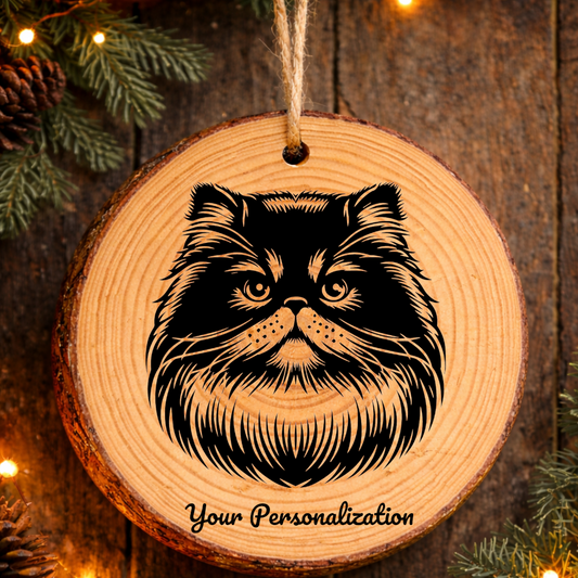 Persian Cat Rustic Pine Wooden Round Ornament