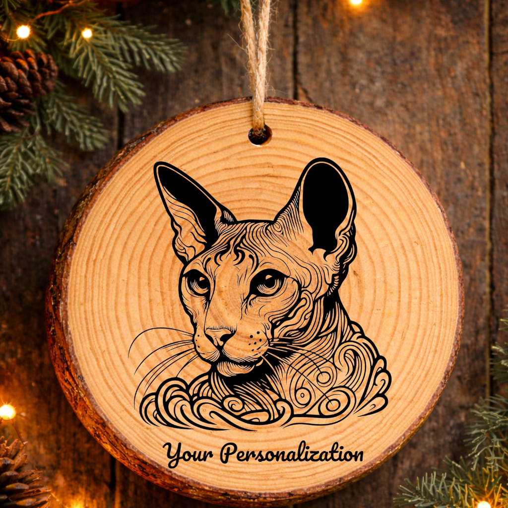 Peterbald Cat Rustic Pine Wooden Round Ornament