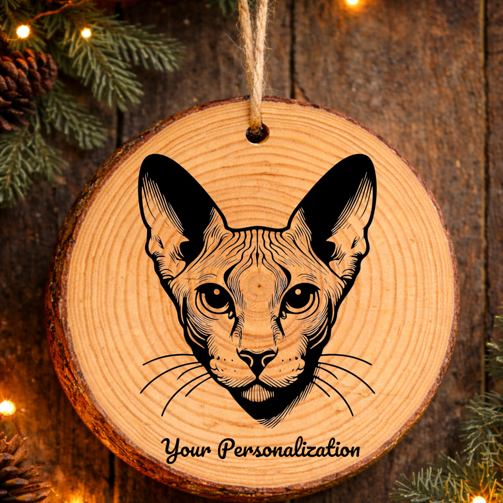 Peterbald Cat Rustic Pine Wooden Round Ornament