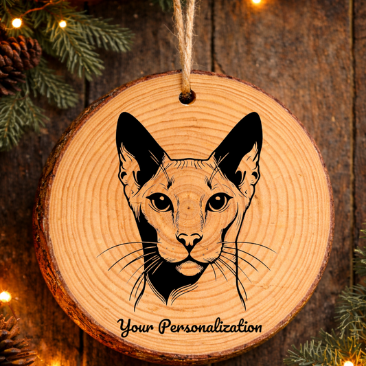 Peterbald Cat Rustic Pine Wooden Round Ornament