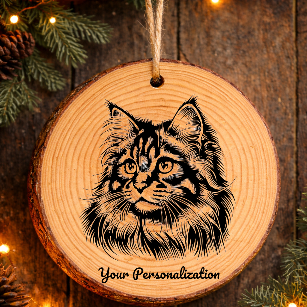 Pixie bob Longhair Cat Rustic Pine Wooden Round Ornament