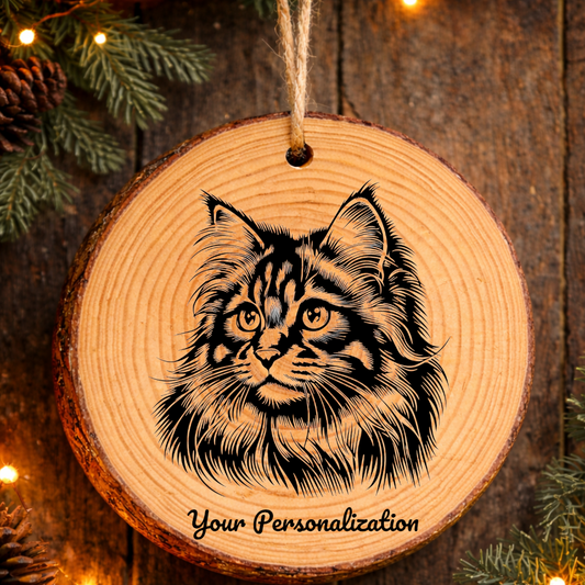 Pixie bob Longhair Cat Rustic Pine Wooden Round Ornament