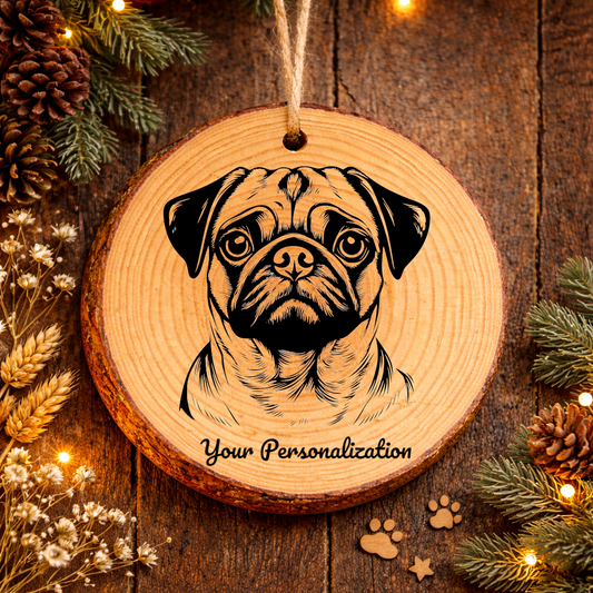 Pug Dog Ornament – Rustic Wooden Keepsake