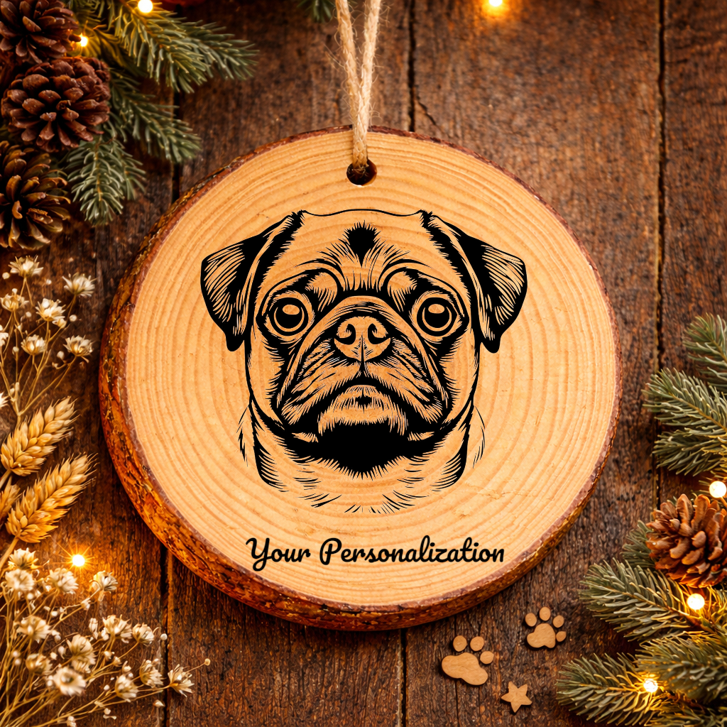Pug Dog Ornament – Rustic Wooden Keepsake