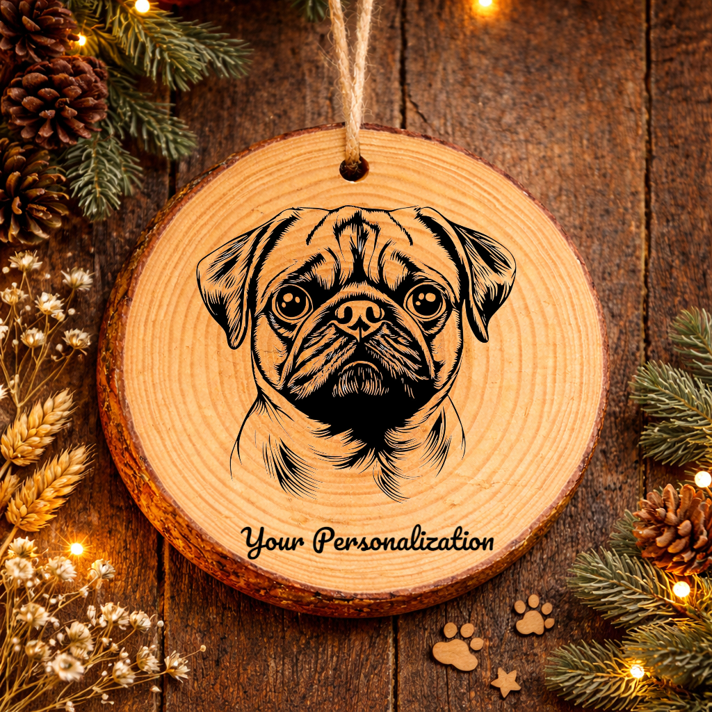 Pug Dog Ornament – Rustic Wooden Keepsake