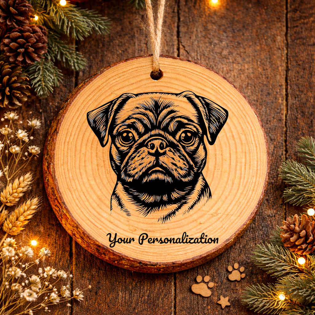 Pug Dog Ornament – Rustic Wooden Keepsake