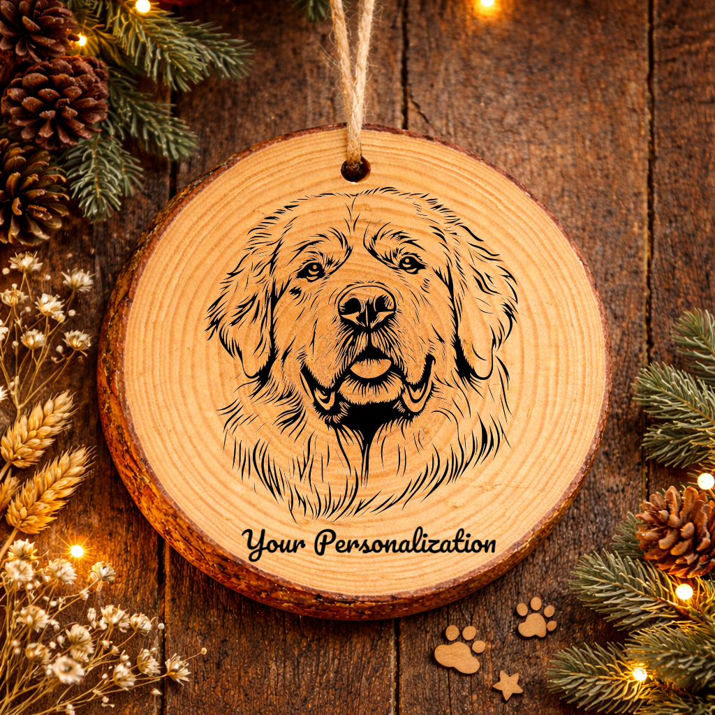 Pyrenean Mastiff Dog Ornament – Rustic Wooden Keepsake