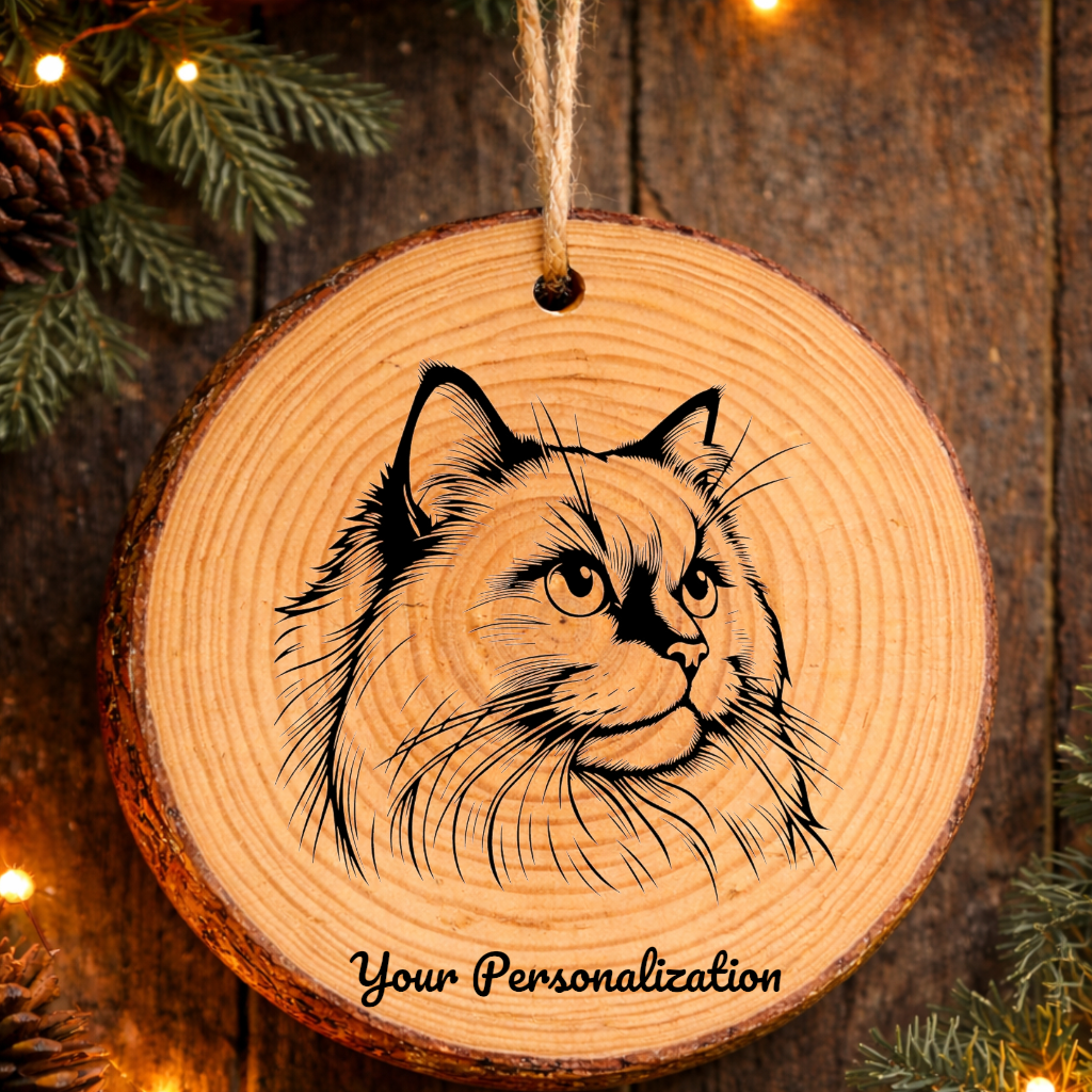 Ragdoll Cat Rustic Pine Wooden Round Ornament