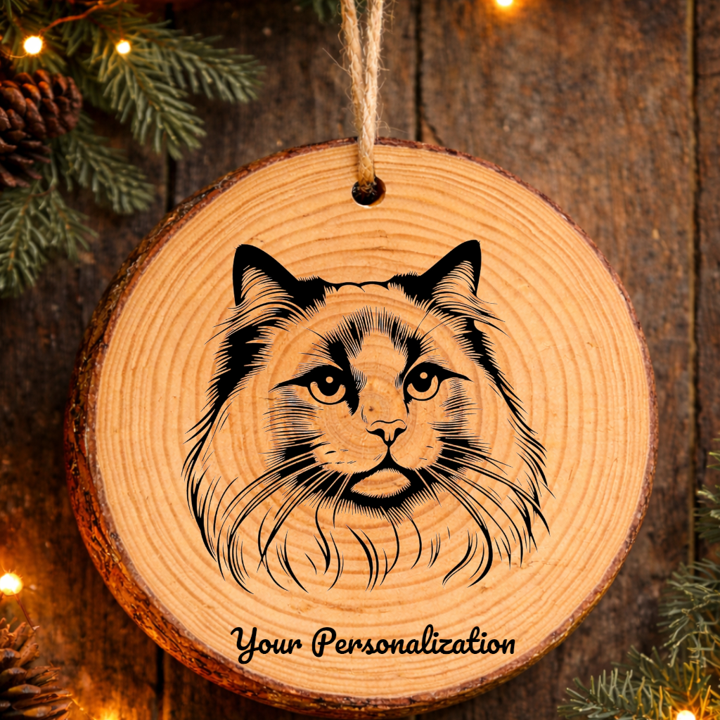 Ragdoll Cat Rustic Pine Wooden Round Ornament