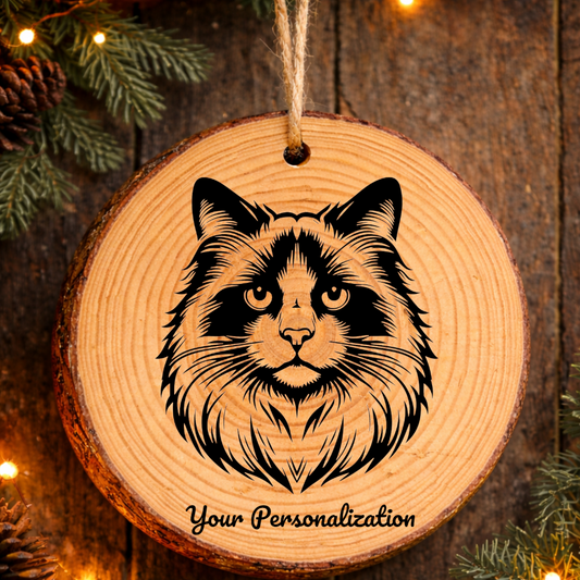 Ragdoll Cat Rustic Pine Wooden Round Ornament