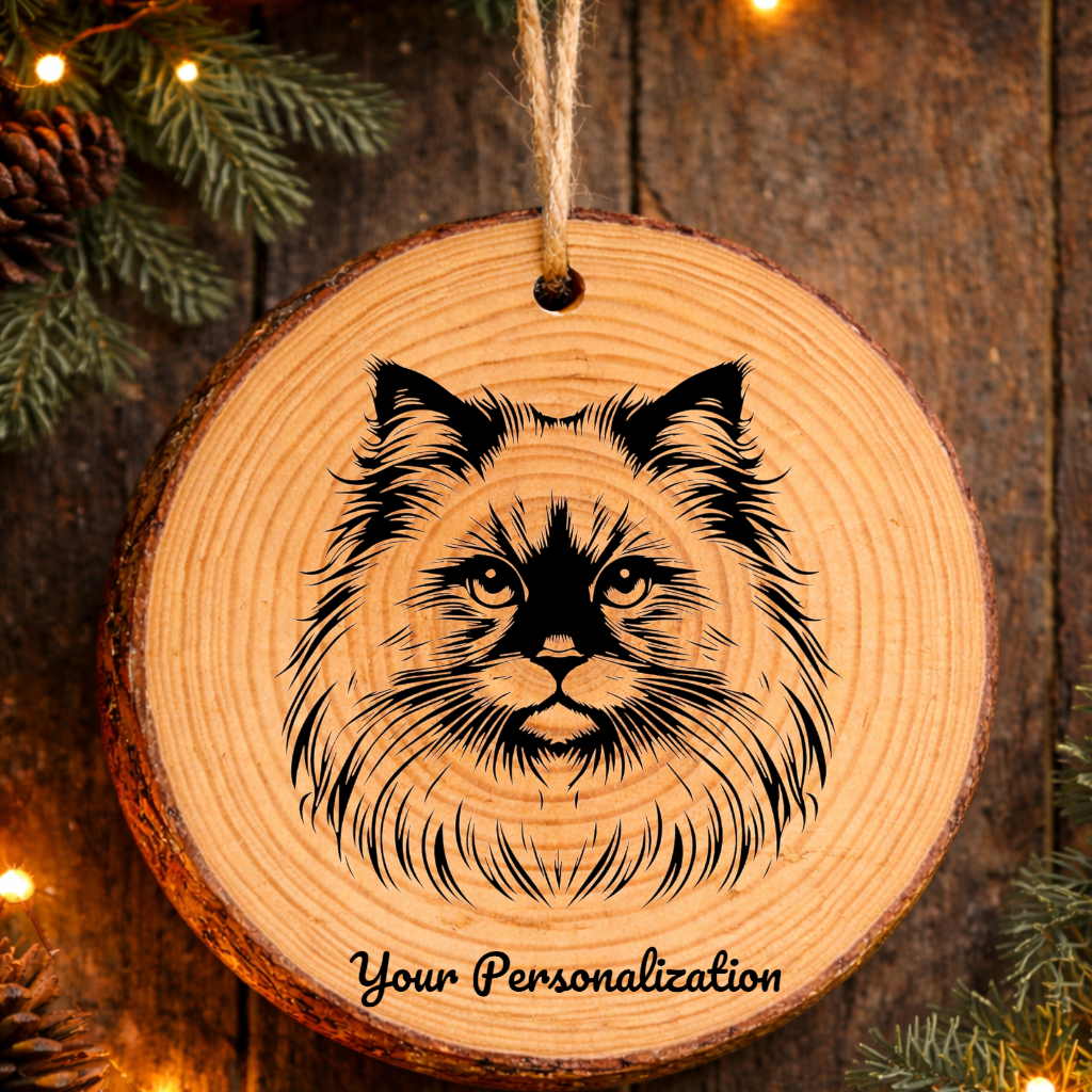 Ragdoll Longhair Cat Rustic Pine Wooden Round Ornament