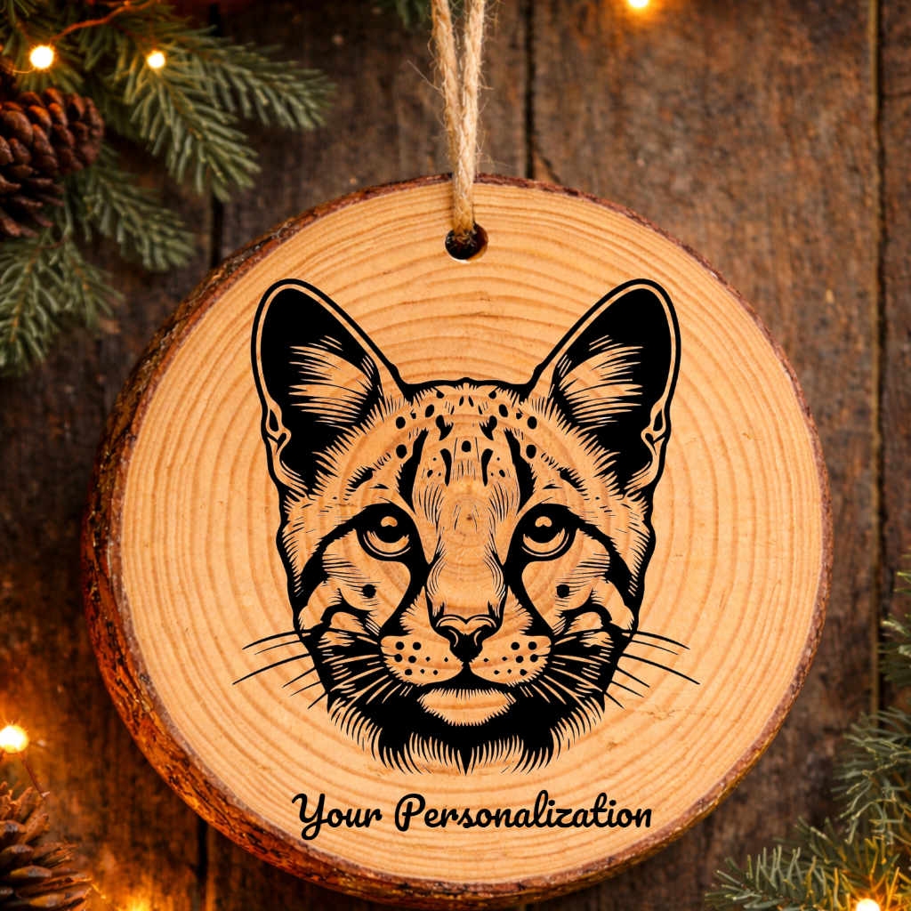 Safari Cat Rustic Pine Wooden Round Ornament