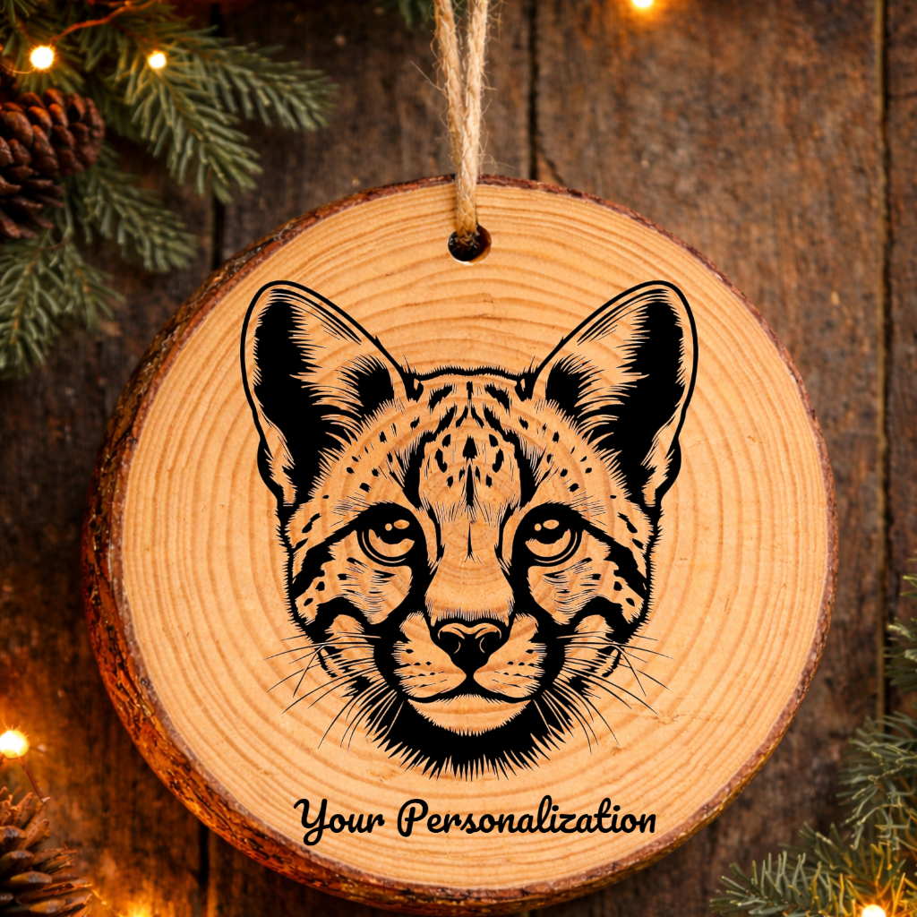 Safari Cat Rustic Pine Wooden Round Ornament
