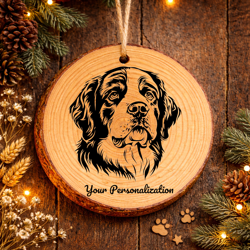 Saint Bernard Dog Ornament – Rustic Wooden Keepsake