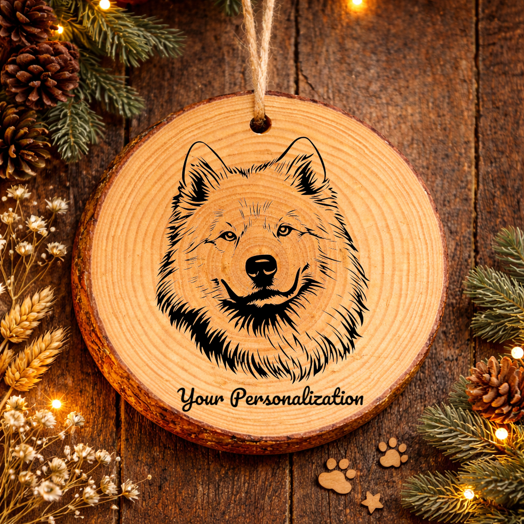 Samoyed Dog Ornament – Rustic Wooden Keepsake