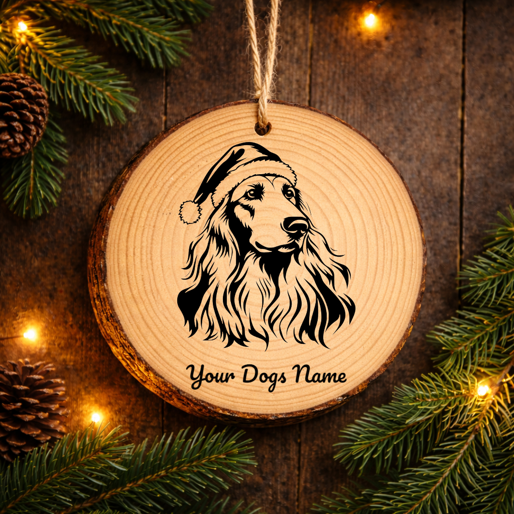 Afghan Hound Santa Hat Dog Rustic Pine Christmas Ornament