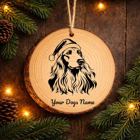 Afghan Hound Santa Hat Dog Rustic Pine Christmas Ornament