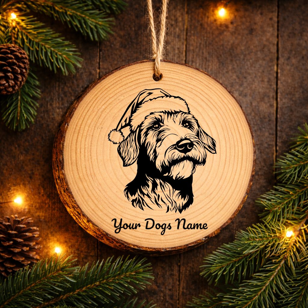 Airedale Terrier Santa Hat Dog Rustic Pine Christmas Ornament