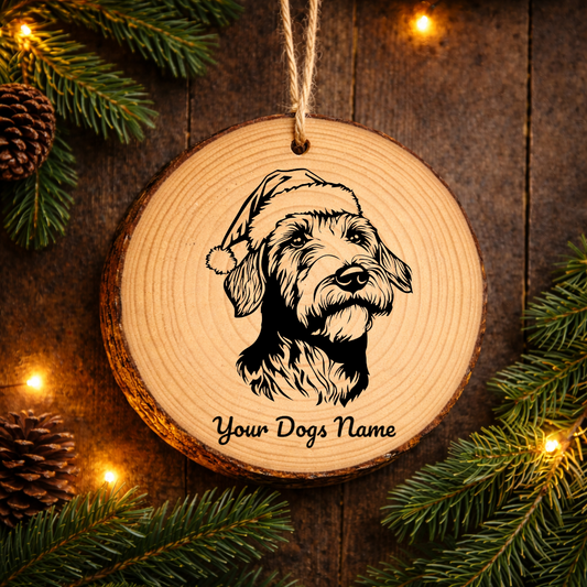 Airedale Terrier Santa Hat Dog Rustic Pine Christmas Ornament