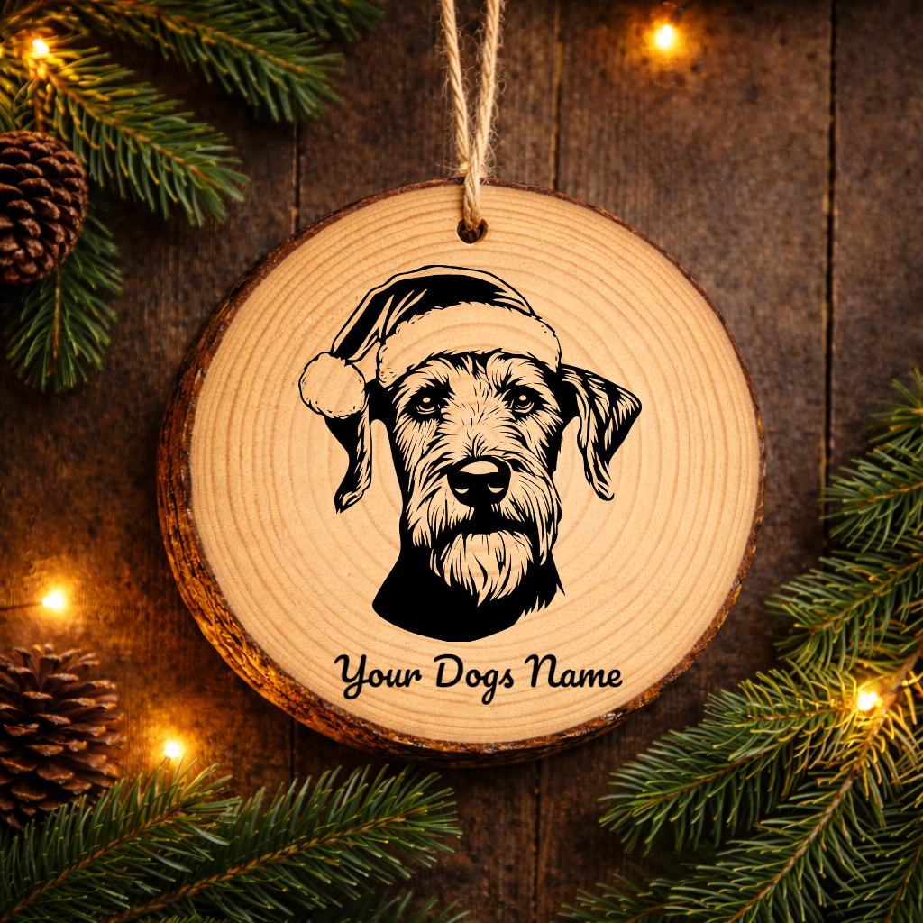 Airedale Terrier Santa Hat Dog Rustic Pine Christmas Ornament