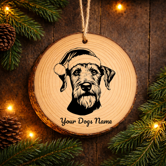 Airedale Terrier Santa Hat Dog Rustic Pine Christmas Ornament