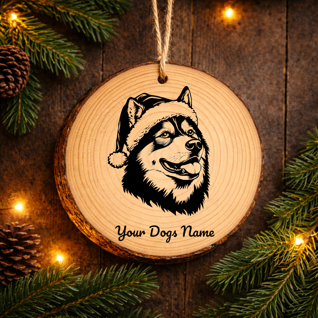 Akita Santa Hat Dog Rustic Pine Christmas Ornament