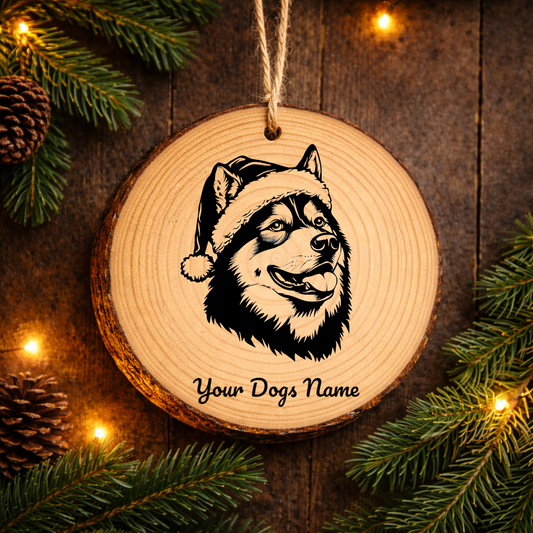 Akita Santa Hat Dog Rustic Pine Christmas Ornament