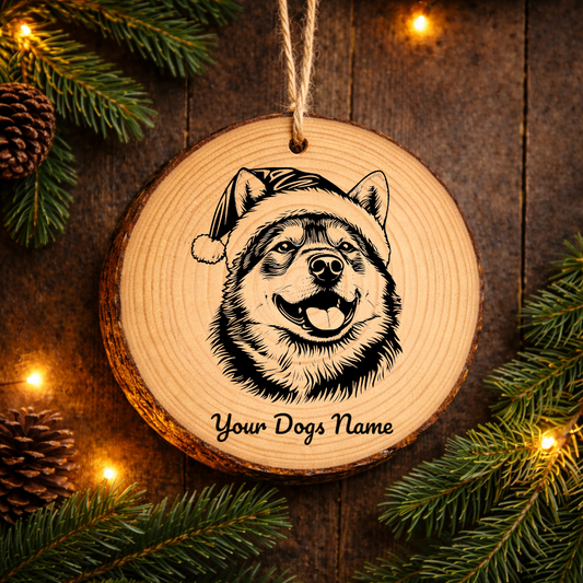 Akita Santa Hat Dog Rustic Pine Christmas Ornament