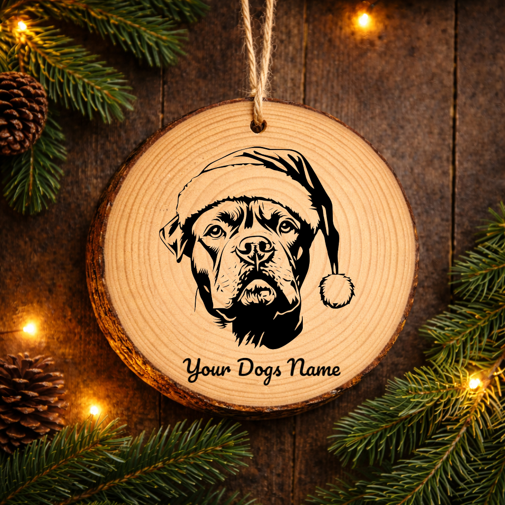 American Bulldog Dog Santa Har Rustic Pine Christmas Ornament