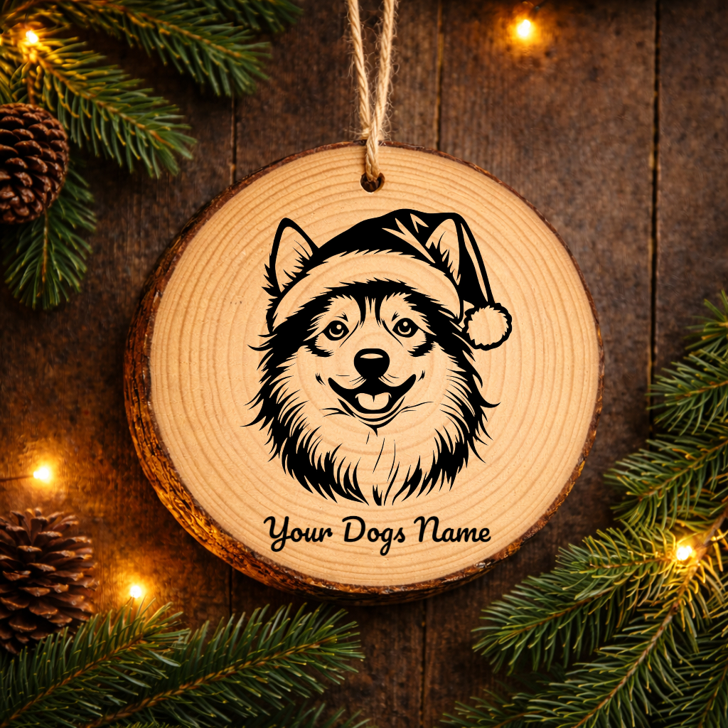 American Eskimo Santa Hat Dog Santa Hat Dog Rustic Pine Christmas Ornament