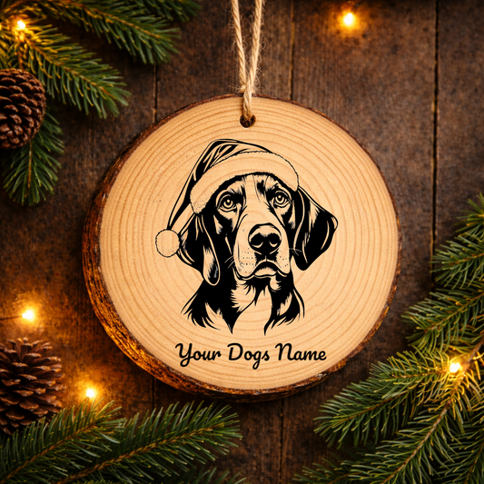 American Foxhound Santa Hat Dog Rustic Pine Christmas Ornament