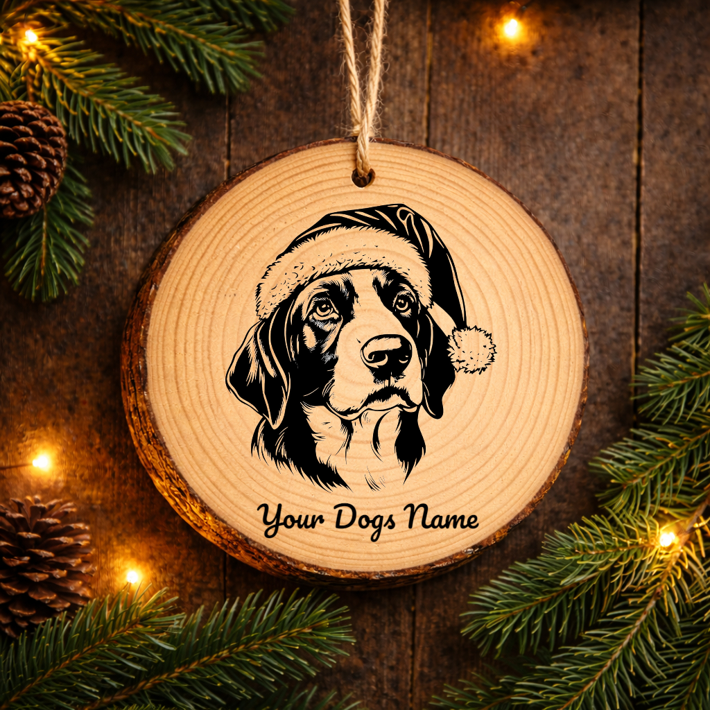 American Foxhound Santa Hat Dog Rustic Pine Christmas Ornament