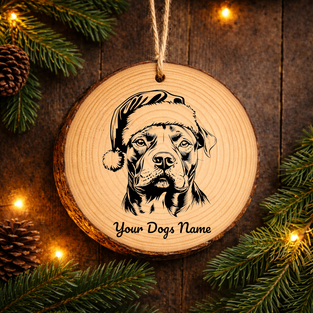 American Staffordshire Terrier Santa Hat Dog Rustic Pine Christmas Ornament